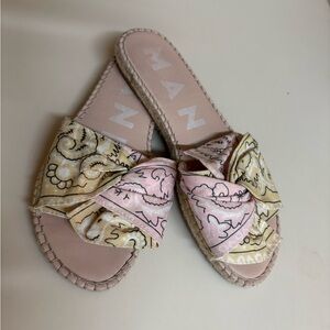 Elegant Pink and Yellow Patterned Sandals